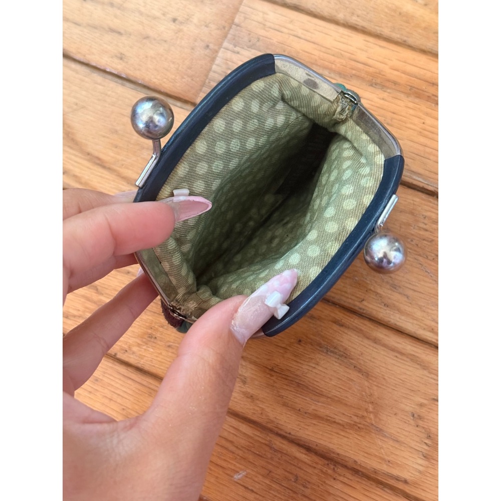 Fossil Multi Color Scalloped Leather Kiss Lock Coin Purse Teal Patchwork - Picture 4 of 6